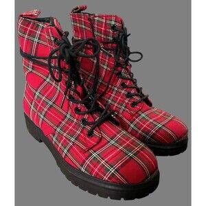 Kohl's Red Plaid Combat Boots Size 8 NEW WITHOUT TAGS